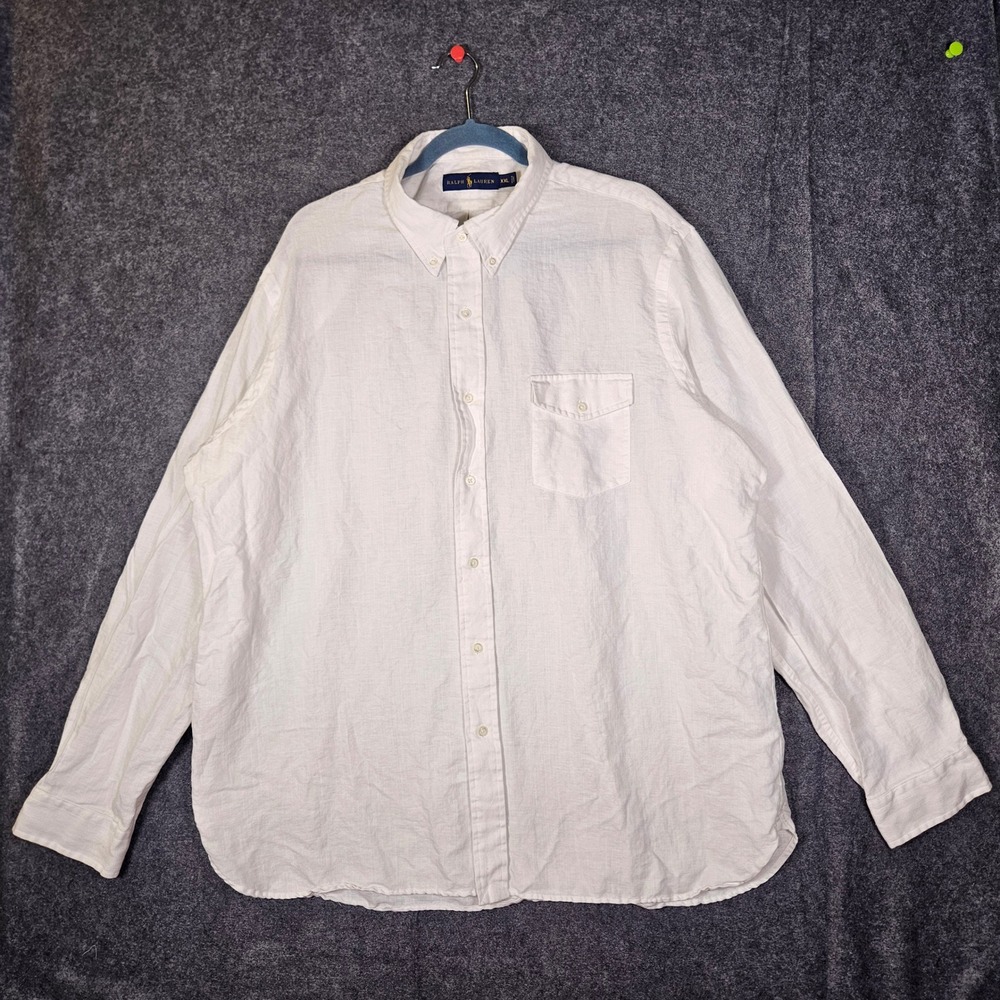 Ralph Lauren Mens Linen Blend Anchor Logo Preppy Capsule Button Down Sz XXL
